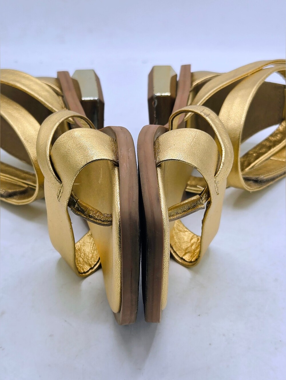 Franco Sarto Gold Metallic Parker Square Toe Flat Sandals Size 8.5M - Picture 9 of 16